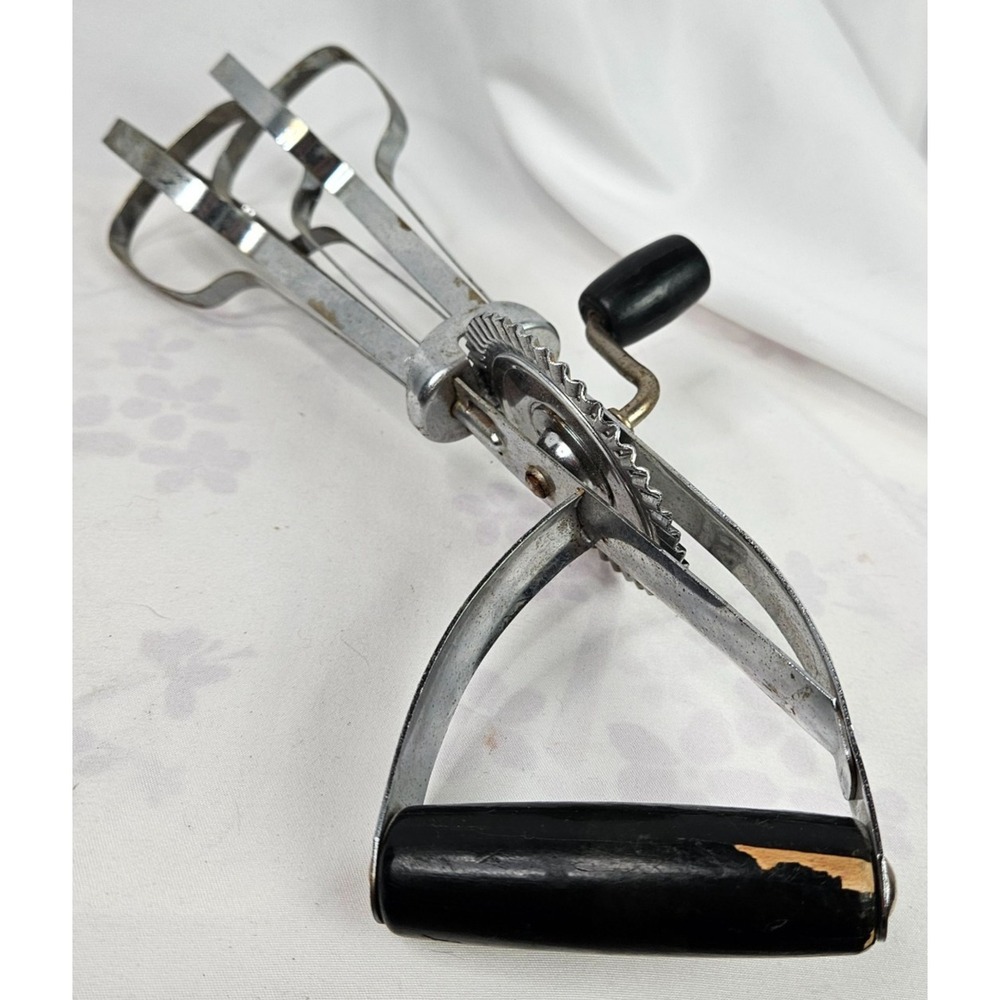 Vintage Ekco Hand Crank Egg Beater Rotary Mixer Black Handle Mid Century Kitchen